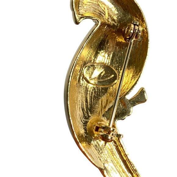 Liz Claiborne Parrot Bird Rhinestone Eye Green Enamel Gold Tone Brooch Pin 2.5in - Picture 4 of 8